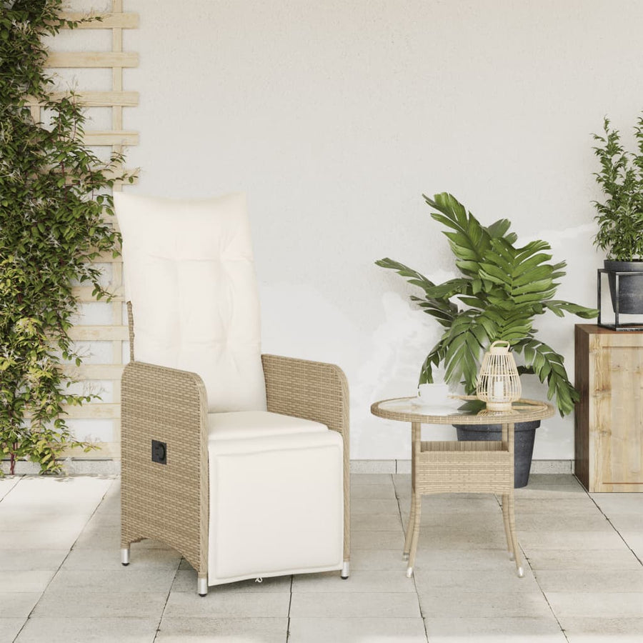 Tuinstoel verstelbaar met kussens poly rattan beige