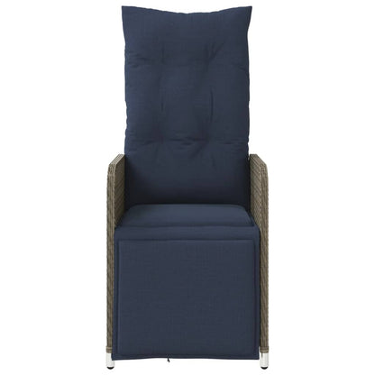 Tuinstoel verstelbaar met kussens poly rattan grijs