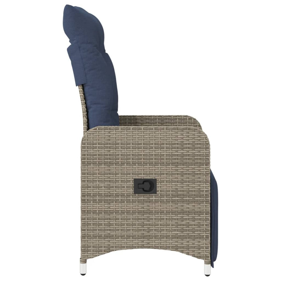 Tuinstoel verstelbaar met kussens poly rattan grijs