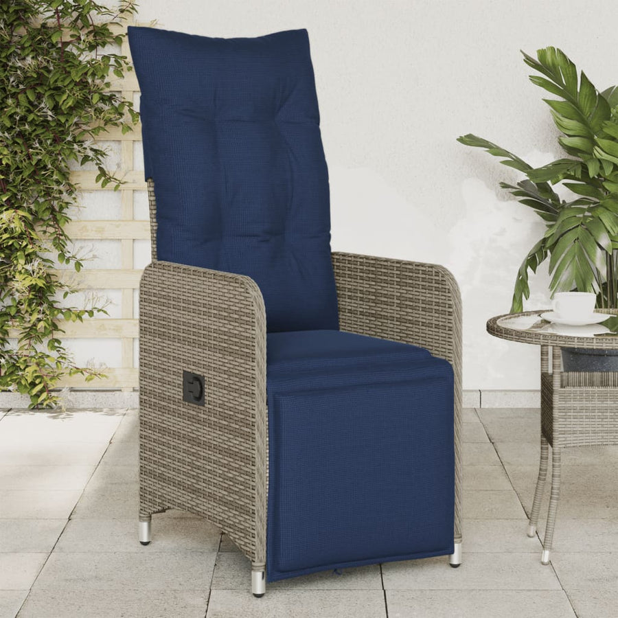Tuinstoel verstelbaar met kussens poly rattan grijs