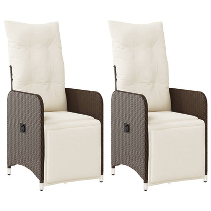 Tuinstoelen 2 st verstelbaar met kussens poly rattan bruin