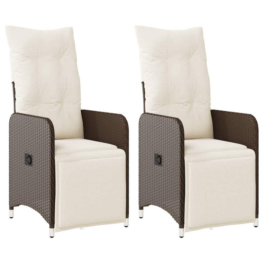Tuinstoelen 2 st verstelbaar met kussens poly rattan bruin