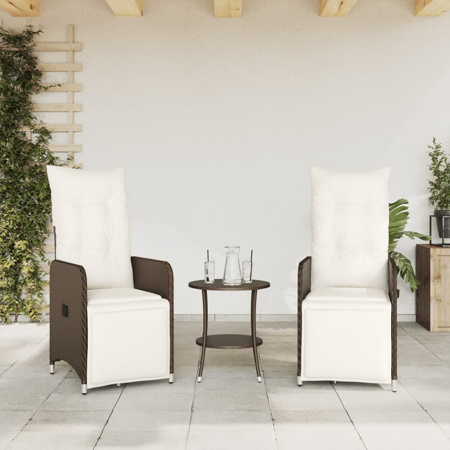 Tuinstoelen 2 st verstelbaar met kussens poly rattan bruin