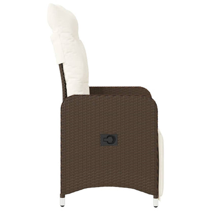Tuinstoelen 2 st verstelbaar met kussens poly rattan bruin