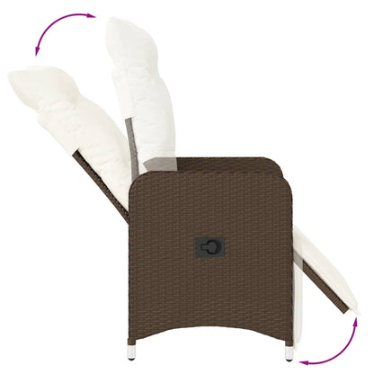 Tuinstoelen 2 st verstelbaar met kussens poly rattan bruin