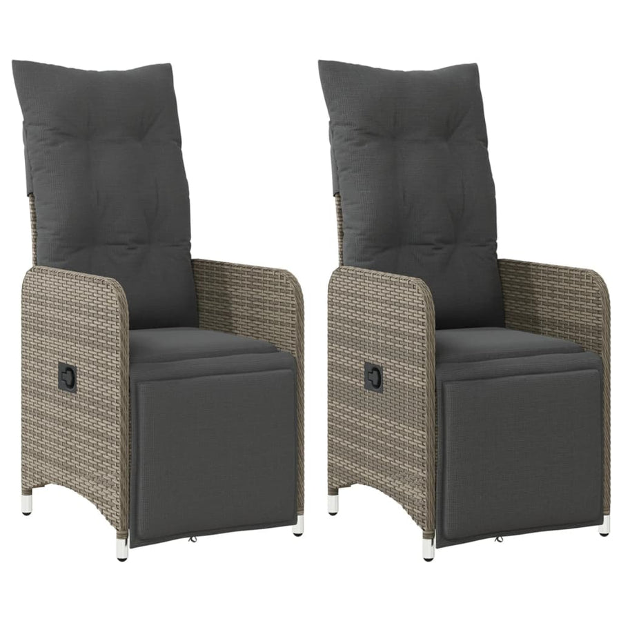 Tuinstoelen 2 st verstelbaar met kussens poly rattan grijs