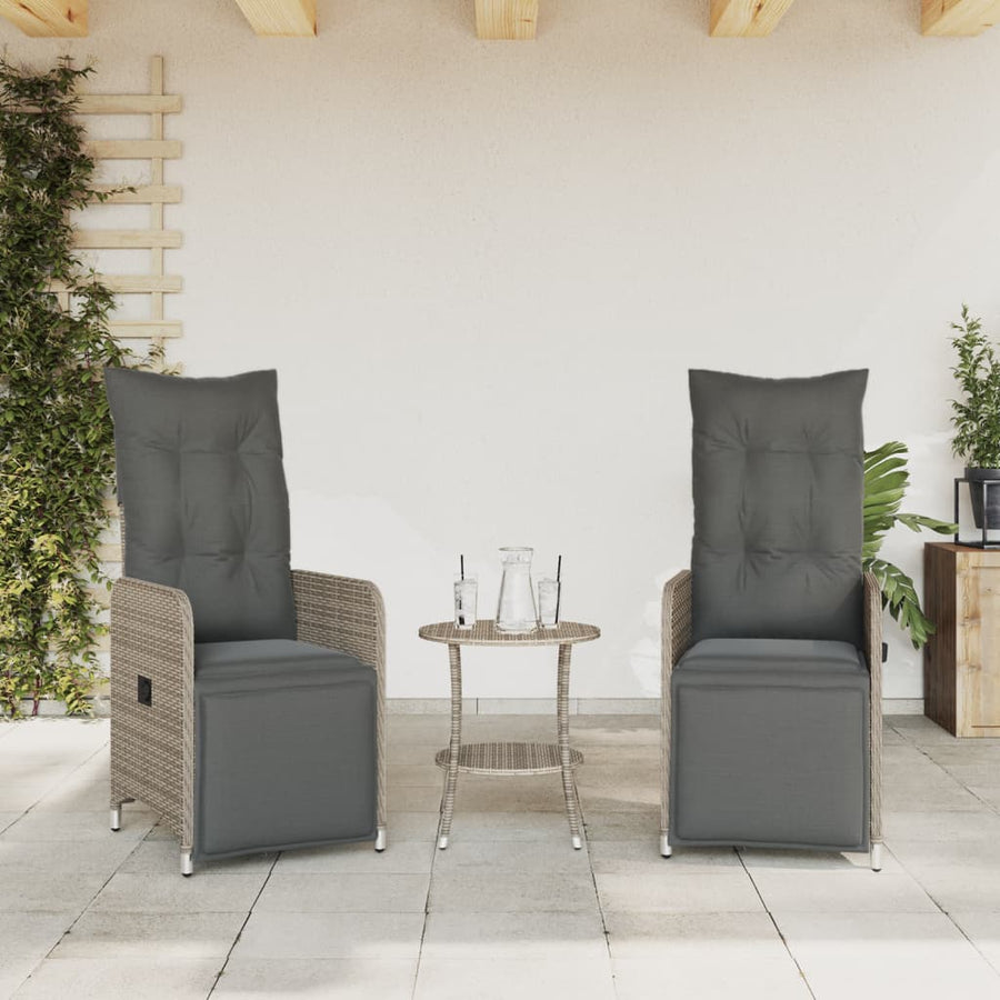 Tuinstoelen 2 st verstelbaar met kussens poly rattan grijs