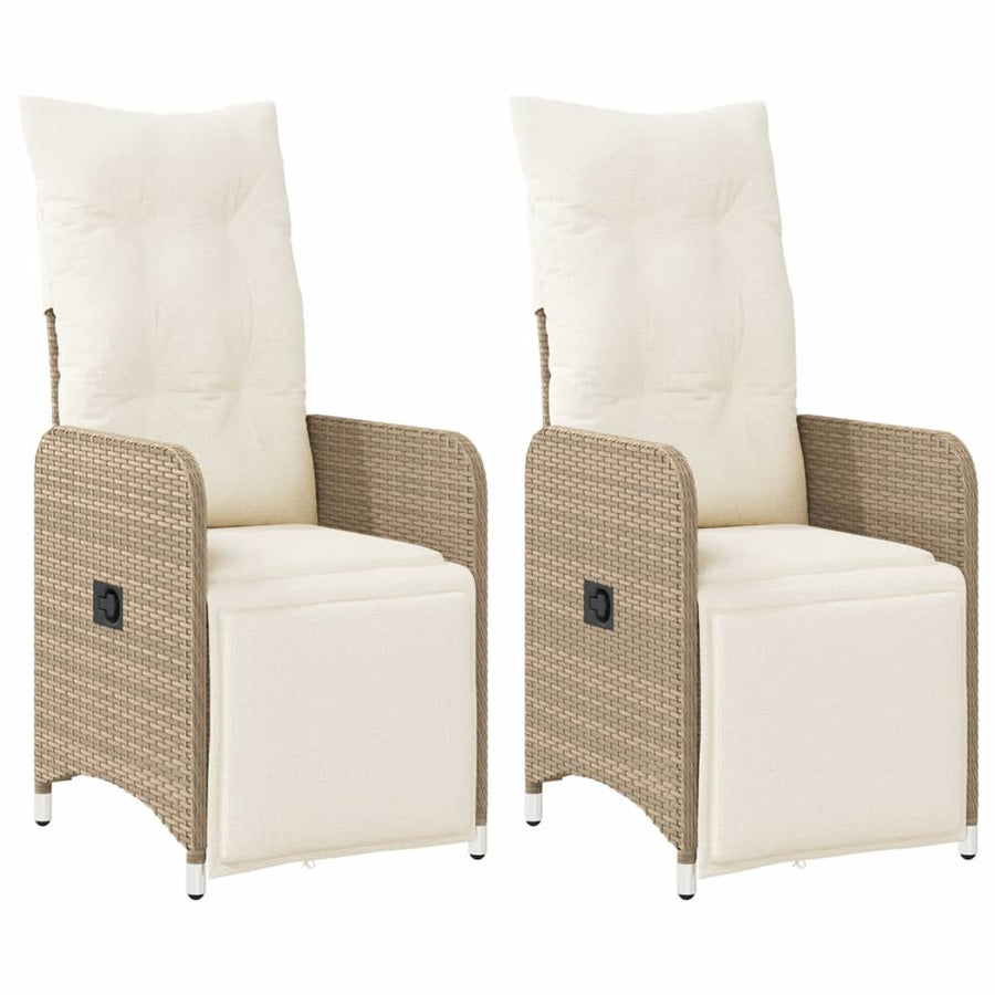 Tuinstoelen 2 st verstelbaar met kussens poly rattan beige