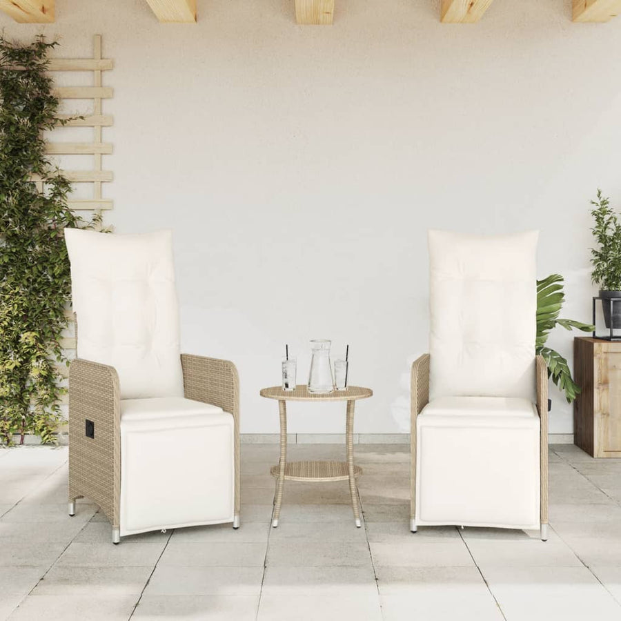 Tuinstoelen 2 st verstelbaar met kussens poly rattan beige