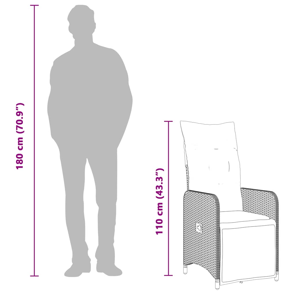 Tuinstoelen 2 st verstelbaar met kussens poly rattan grijs