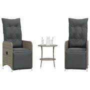 Tuinstoelen 2 st poly rattan grijs verstelbaar met tafel