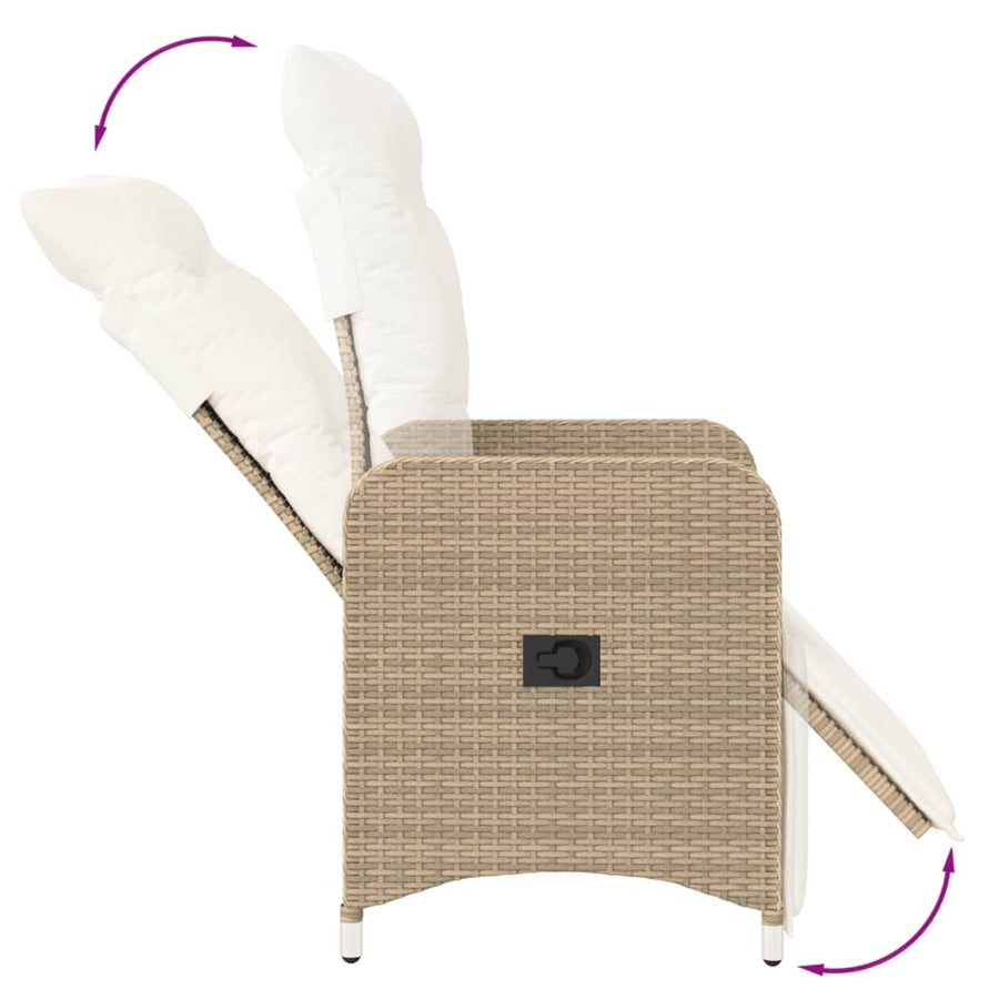 Tuinstoelen 2 st verstelbaar met tafel poly rattan beige