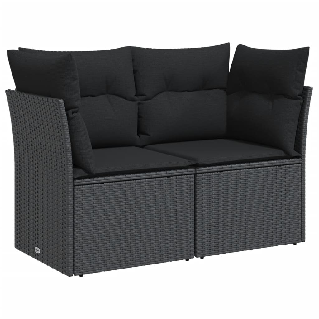 Tuinbank 2-Zits Met Kussens Poly Rattan Zwart