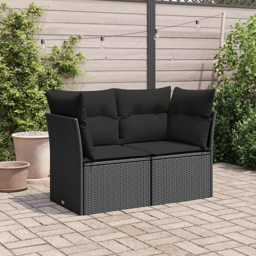 Tuinbank 2-Zits Met Kussens Poly Rattan Zwart