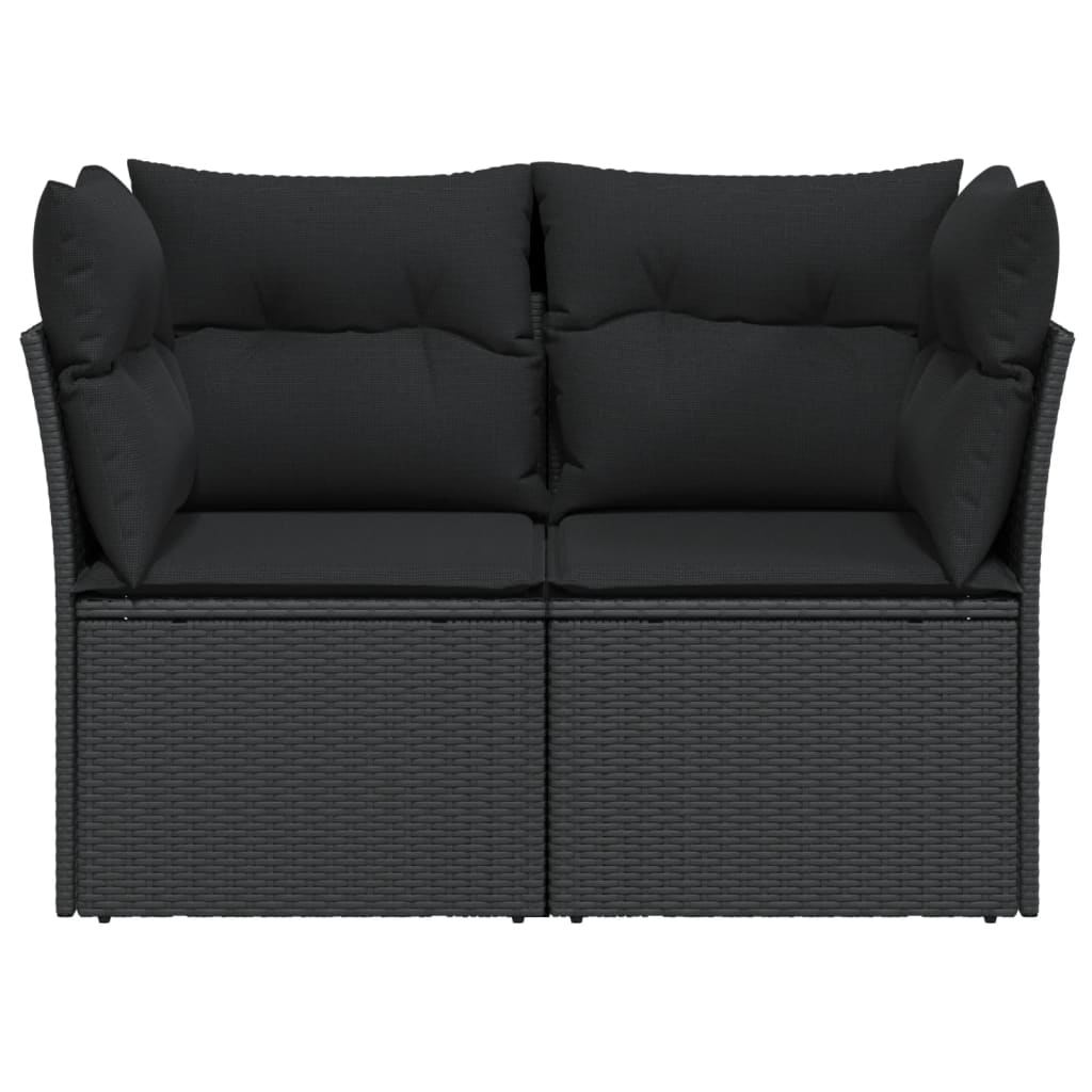 Tuinbank 2-Zits Met Kussens Poly Rattan Zwart