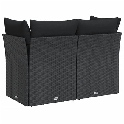 Tuinbank 2-Zits Met Kussens Poly Rattan Zwart
