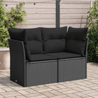 Garden bench with cushions 2-seater black poly rattan