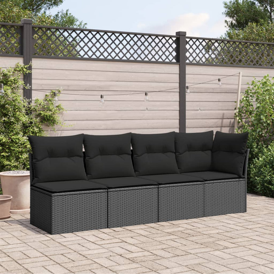 Tuinbank 4-Zits Met Kussens Poly Rattan Zwart