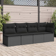 Tuinbank 4-zits poly rattan zwart met kussens