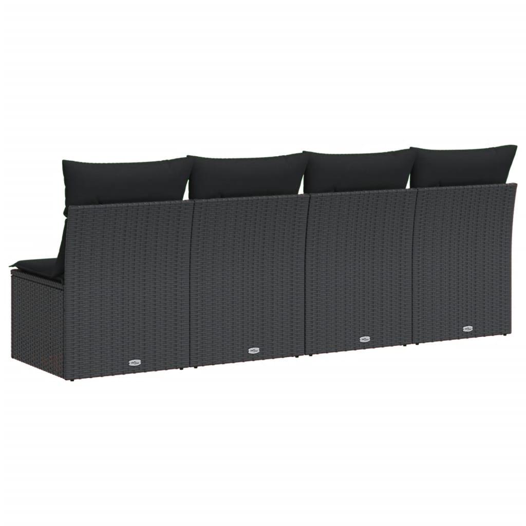 Tuinbank 4-Zits Met Kussens Poly Rattan Zwart