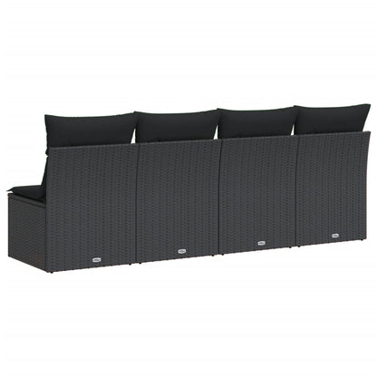 Tuinbank 4-Zits Met Kussens Poly Rattan Zwart