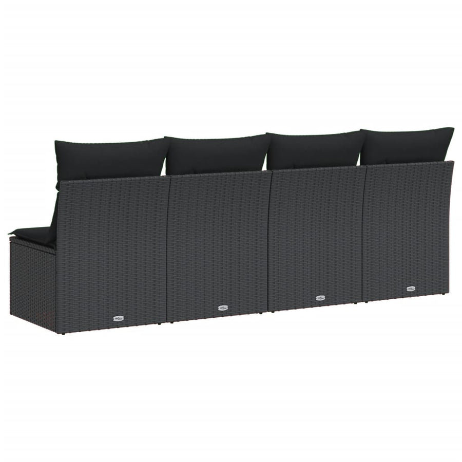 Tuinbank 4-Zits Met Kussens Poly Rattan Zwart