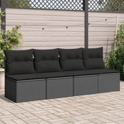 Tuinbank 4-zits poly rattan zwart met kussens