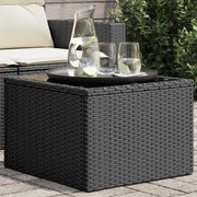 Tuintafel 55x55x37 cm poly rattan zwart glazen blad