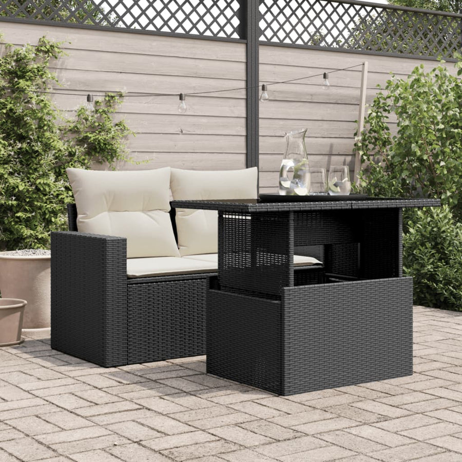 Tuintafel Met Glazen Blad 100X55X73 Cm Poly Rattan Zwart Crème