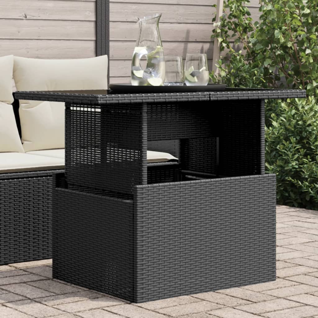 Tuintafel Met Glazen Blad 100X55X73 Cm Poly Rattan Zwart Crème