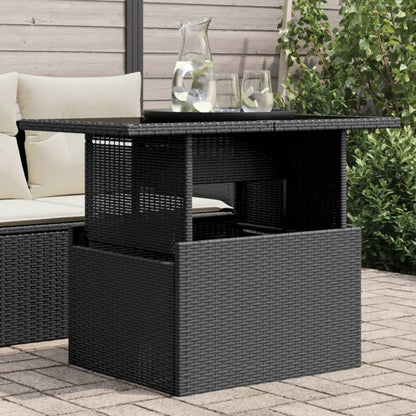 Tuintafel Met Glazen Blad 100X55X73 Cm Poly Rattan Zwart Crème