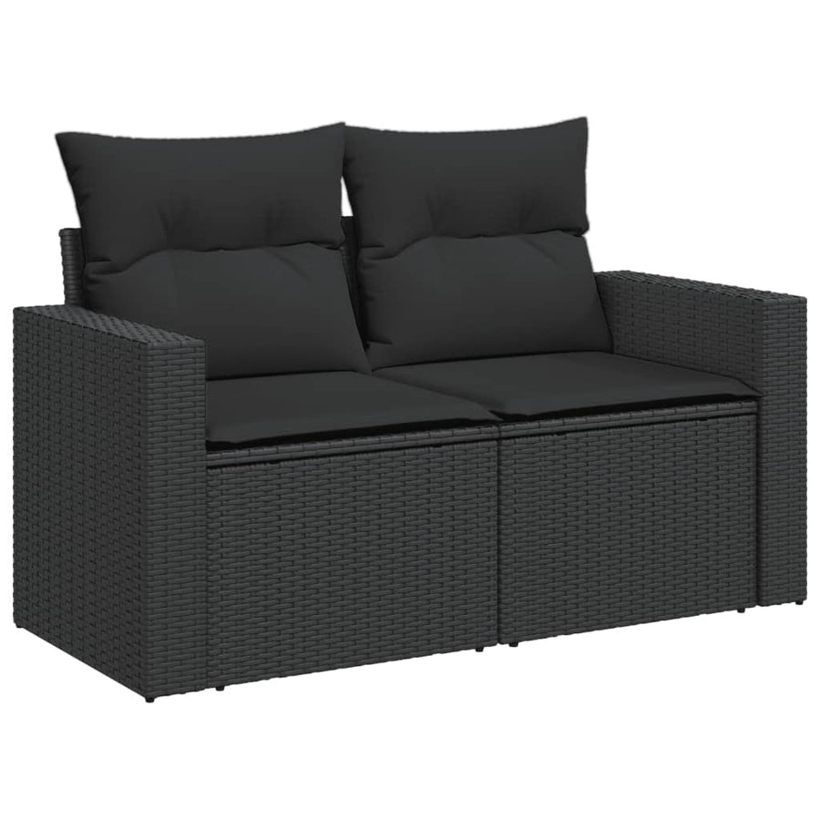 Tuinbank 2-Zits Met Kussens Poly Rattan Zwart