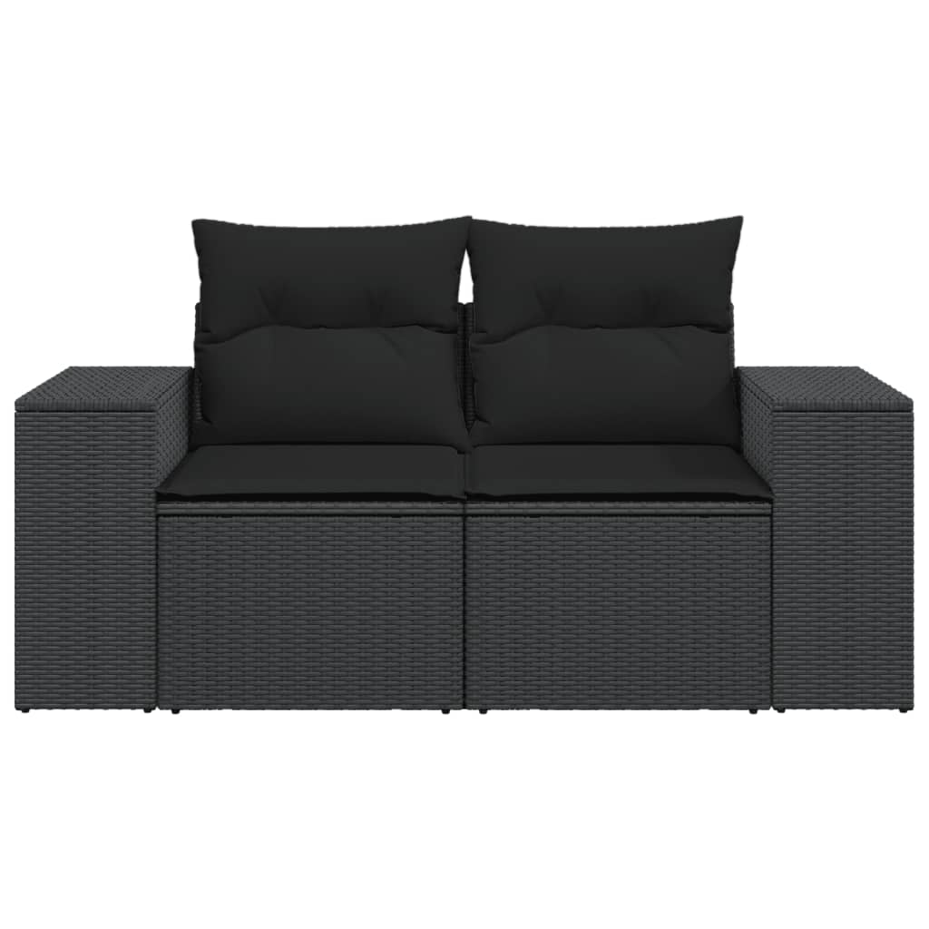 Tuinbank 2-Zits Met Kussens Poly Rattan Zwart