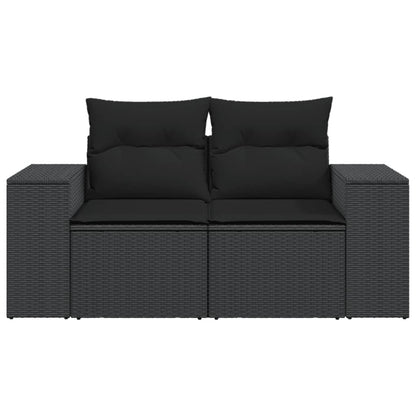 Tuinbank 2-Zits Met Kussens Poly Rattan Zwart