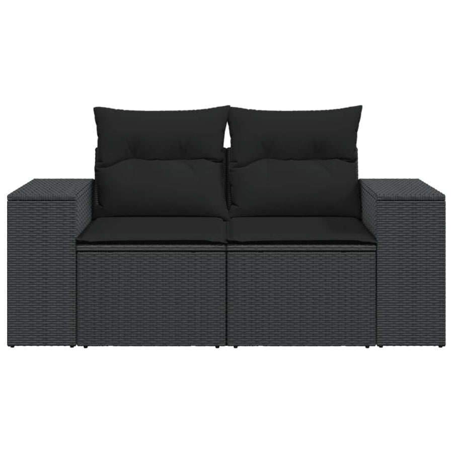 Tuinbank 2-Zits Met Kussens Poly Rattan Zwart