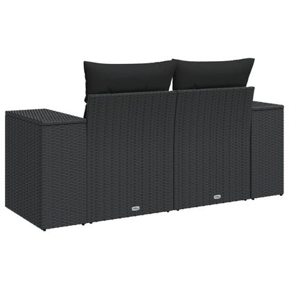 Tuinbank 2-Zits Met Kussens Poly Rattan Zwart