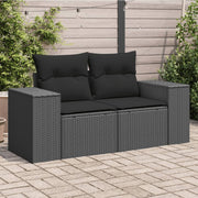Garden bench with cushions 2-seater black poly rattan