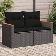 Garden bench with cushions 2-seater black poly rattan