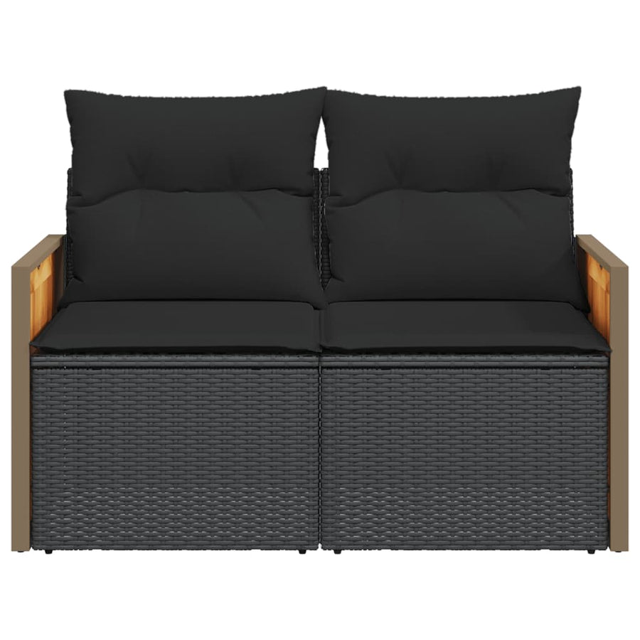 Tuinbank 2-Zits Met Kussens Poly Rattan Zwart