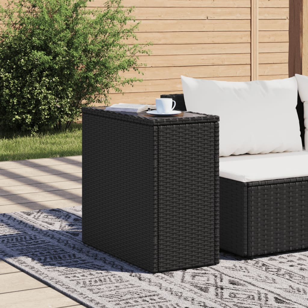 Tuinbijzettafel Met Glazen Blad 58X27,5X55 Cm Poly Rattan Zwart
