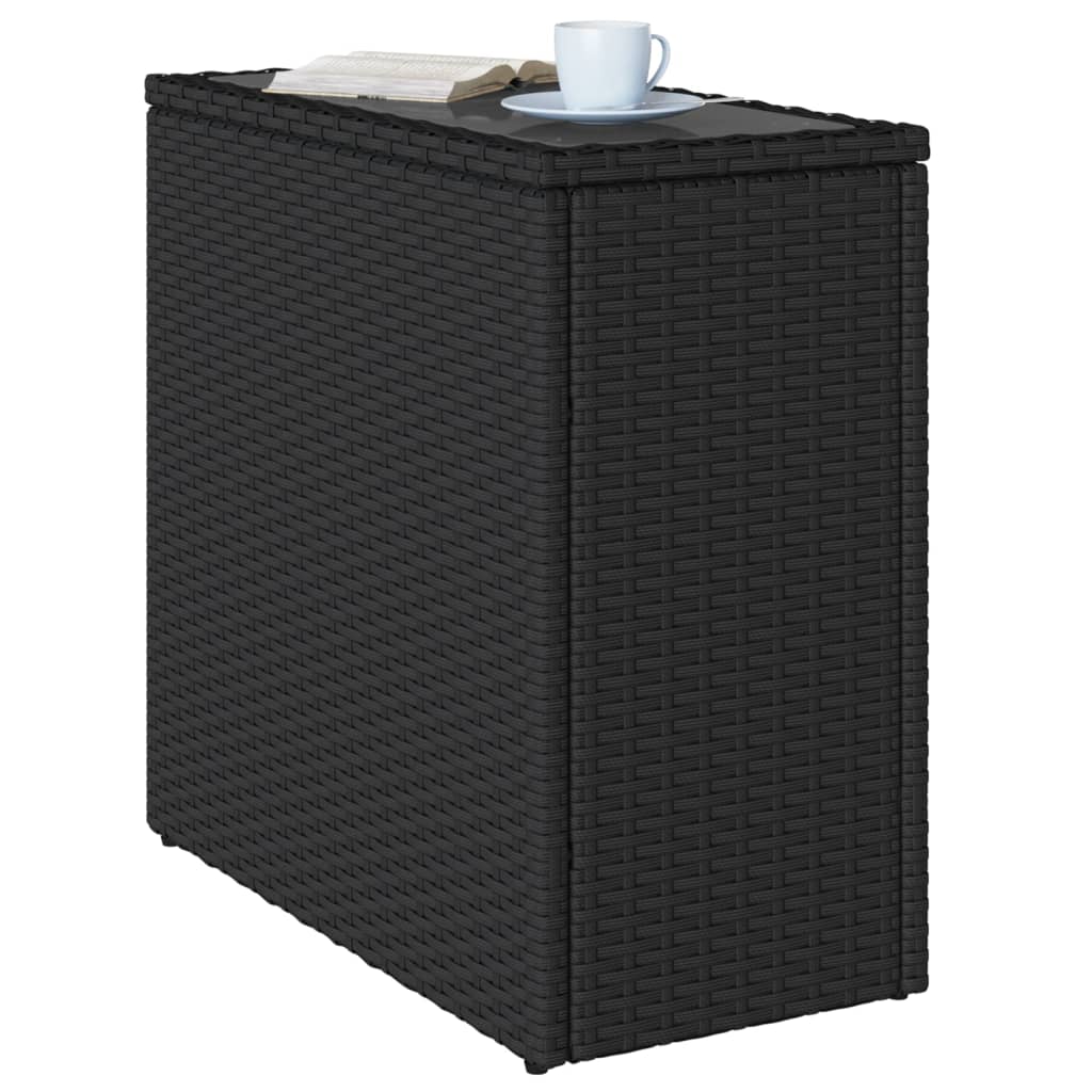 Tuinbijzettafel Met Glazen Blad 58X27,5X55 Cm Poly Rattan Zwart
