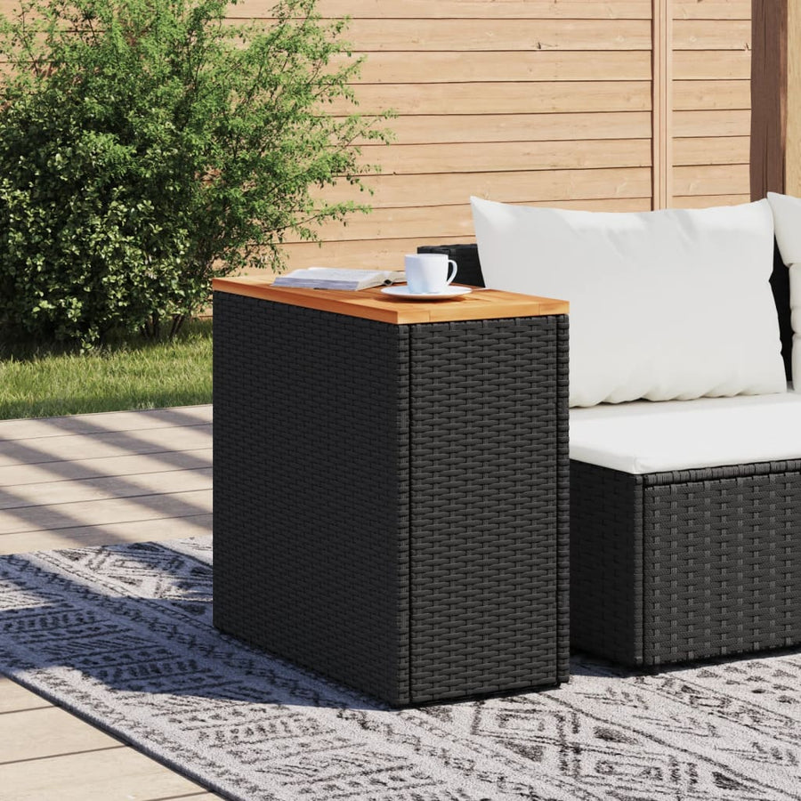 Tuinbijzettafel Met Houten Blad 58X27,5X55 Cm Poly Rattan Zwart