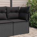 Tuinhoekbank met kussens zwart poly rattan