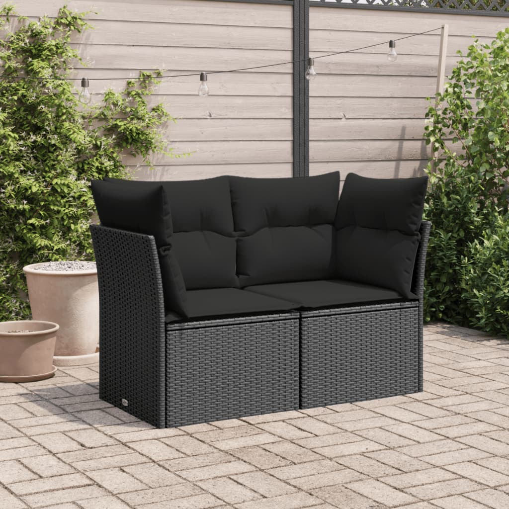 Tuinbank 2-Zits Met Kussens Poly Rattan Zwart