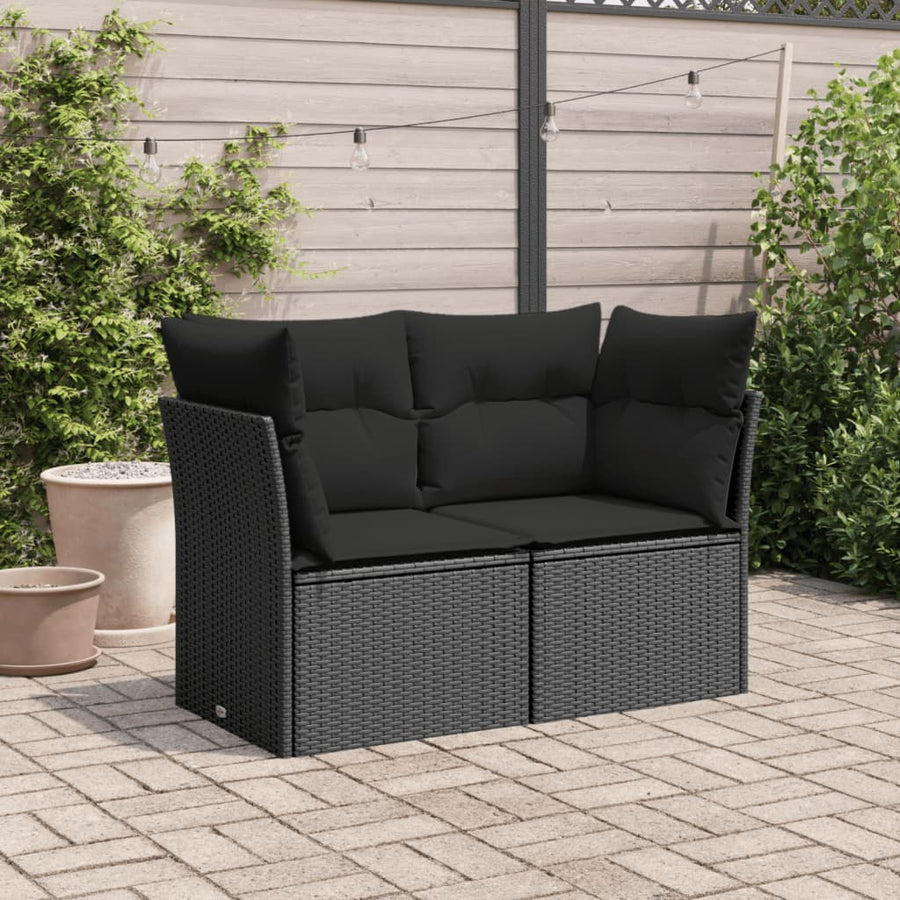 Tuinbank 2-Zits Met Kussens Poly Rattan Zwart