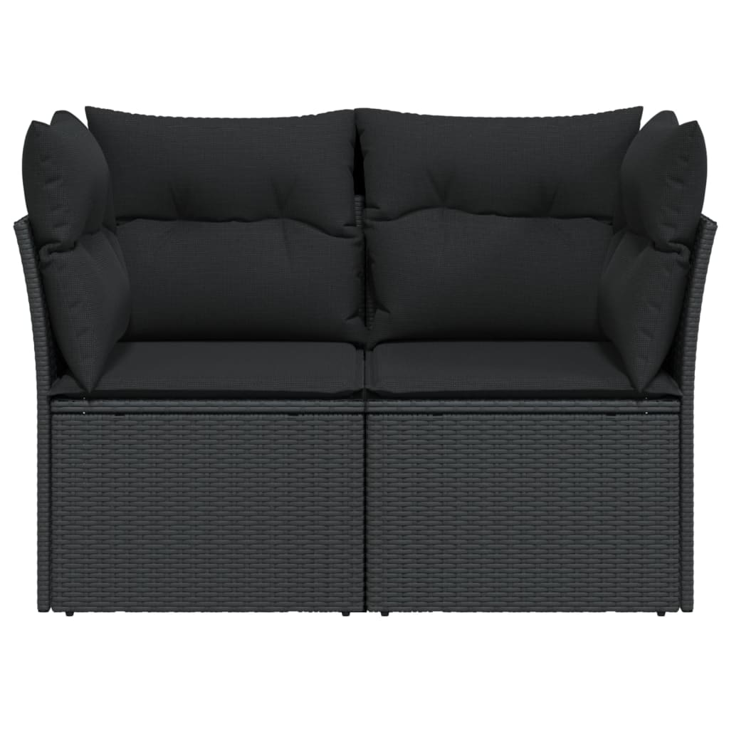 Tuinbank 2-Zits Met Kussens Poly Rattan Zwart