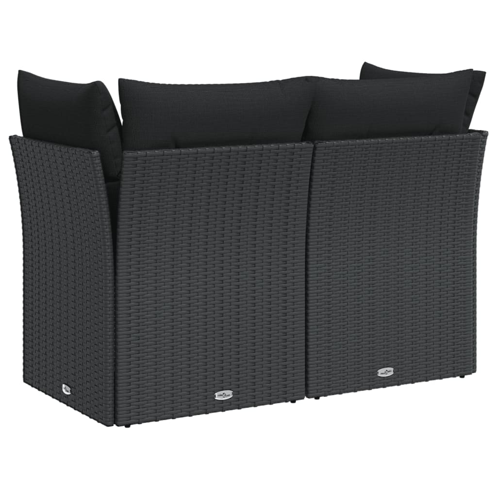 Tuinbank 2-Zits Met Kussens Poly Rattan Zwart