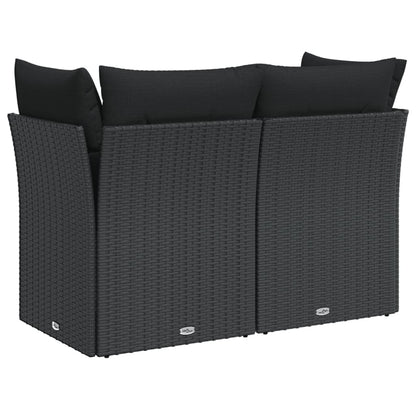 Tuinbank 2-Zits Met Kussens Poly Rattan Zwart