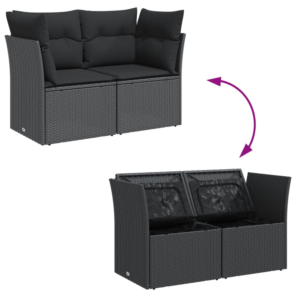 Tuinbank 2-Zits Met Kussens Poly Rattan Zwart