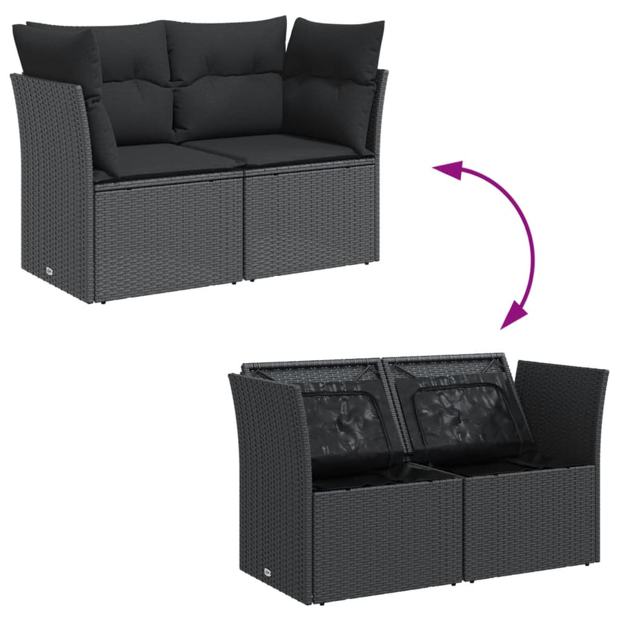 Tuinbank 2-Zits Met Kussens Poly Rattan Zwart